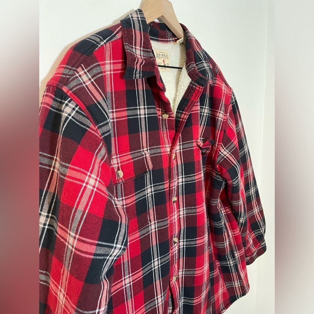 Redhead Flannel Shirt Jacket Sherpa Lined Red Plaid Men’s XL Barn Coat Shacket - Picture 3 of 12